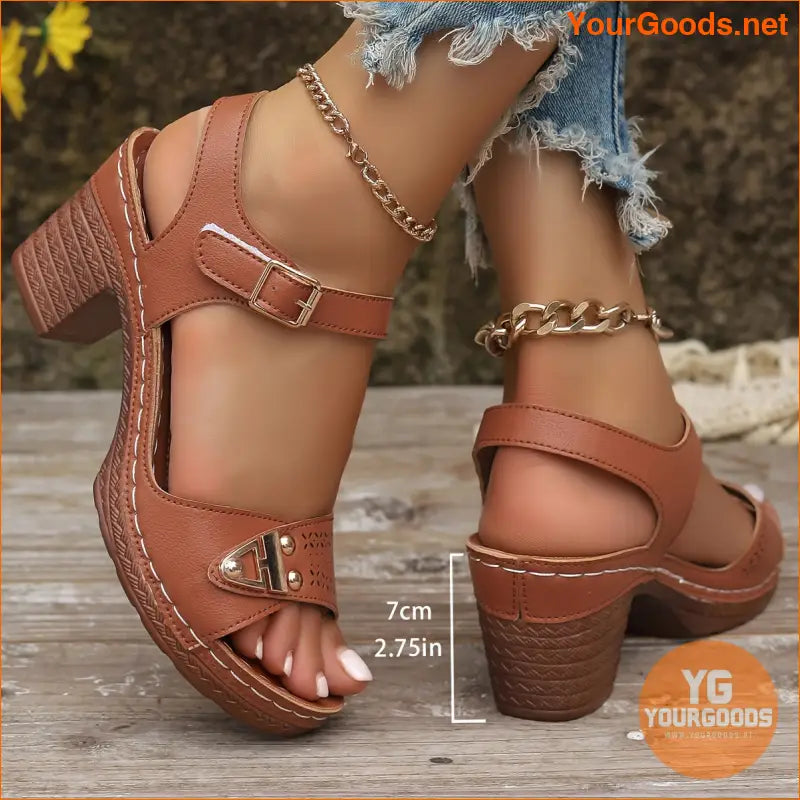 Stylish Womens Chunky Heel CutOut Sandals - YourGoods Online Shop