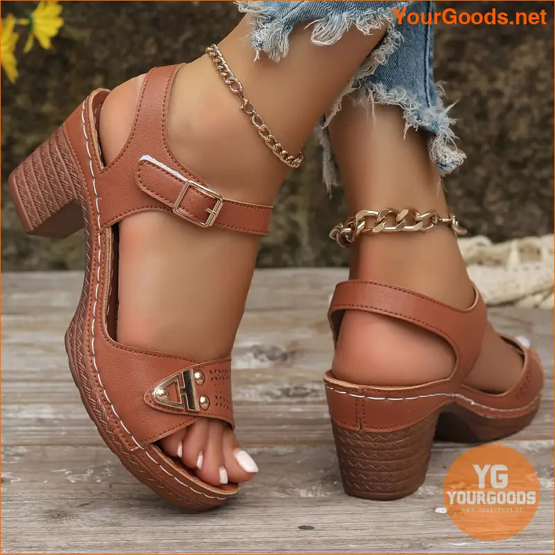 Stylish Womens Chunky Heel CutOut Sandals - YourGoods Online Shop