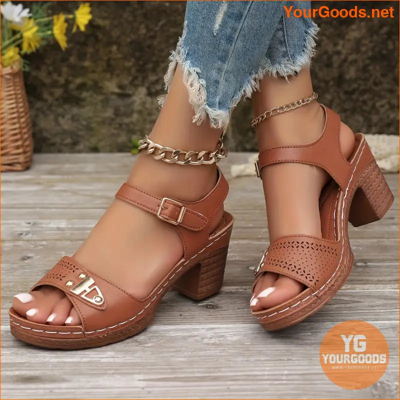 Stylish Womens Chunky Heel CutOut Sandals - YourGoods Online Shop