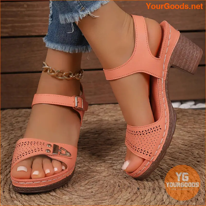 Stylish Womens Chunky Heel CutOut Sandals - YourGoods Online Shop