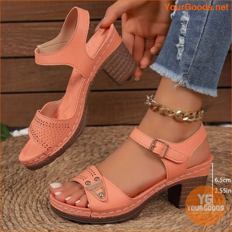 Stylish Womens Chunky Heel CutOut Sandals - YourGoods Online Shop