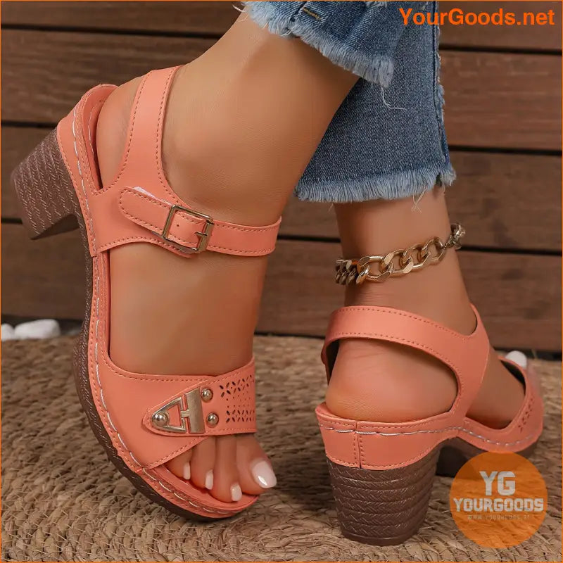 Stylish Womens Chunky Heel CutOut Sandals - YourGoods Online Shop