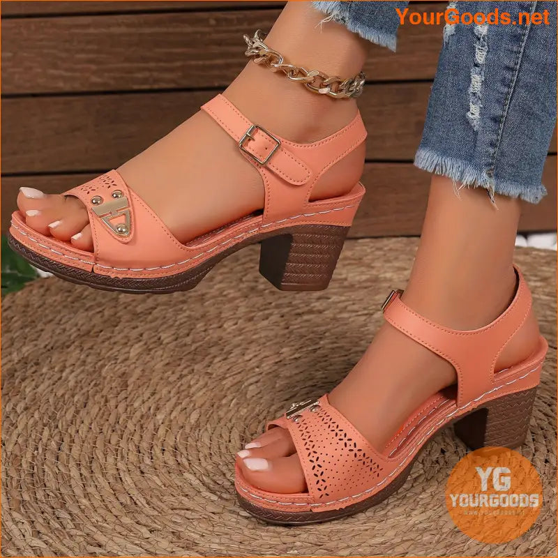 Stylish Womens Chunky Heel CutOut Sandals - YourGoods Online Shop