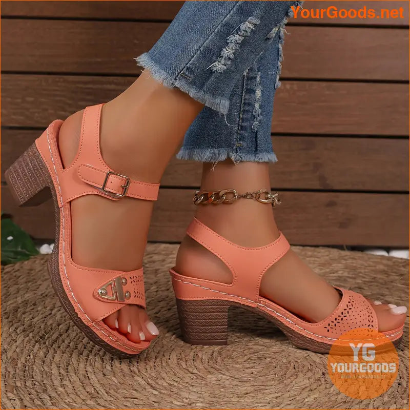 Stylish Womens Chunky Heel CutOut Sandals - YourGoods Online Shop