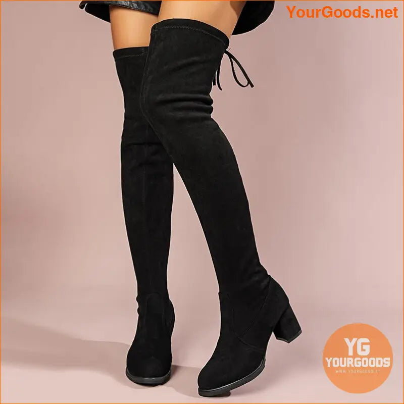 Stylish Womens Chunky Heeled OverTheKnee Stretch Boots - YourGoods Online Shop