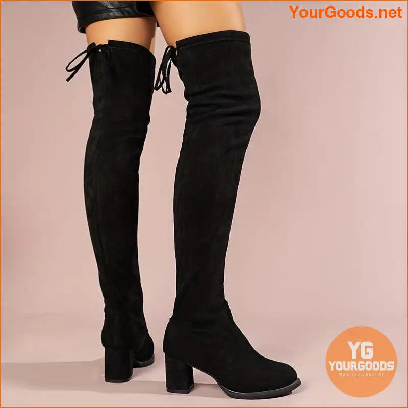 Stylish Womens Chunky Heeled OverTheKnee Stretch Boots - YourGoods Online Shop