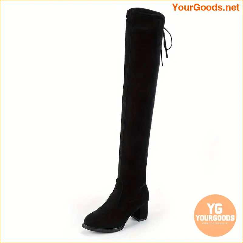 Stylish Womens Chunky Heeled OverTheKnee Stretch Boots - YourGoods Online Shop