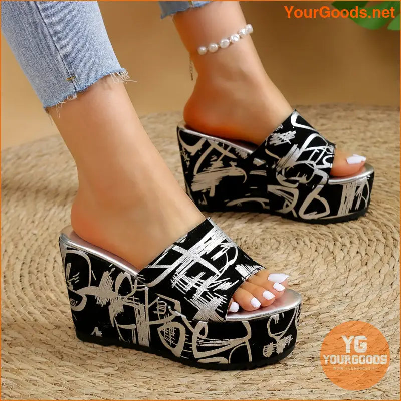 Stylish Womens Graffiti Wedge PeepToe Party Sandals - YourGoods Online Shop