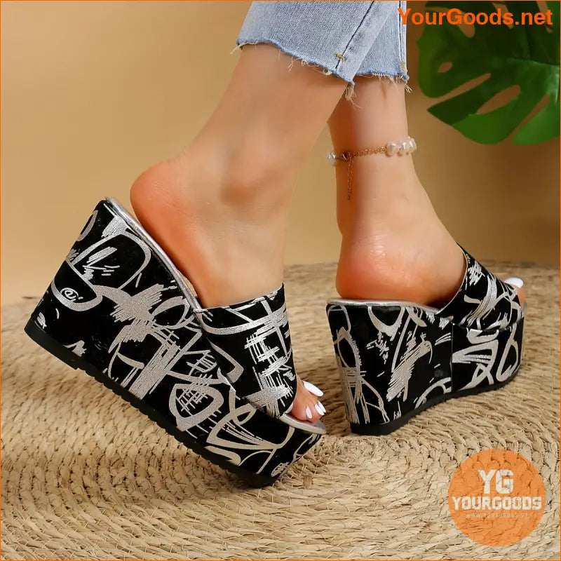 Stylish Womens Graffiti Wedge PeepToe Party Sandals - YourGoods Online Shop