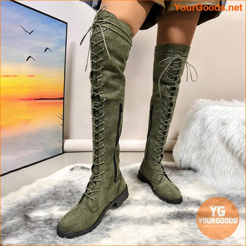 Stylish Womens OverTheKnee LaceUp Boots with Zipper - YourGoods Online Shop