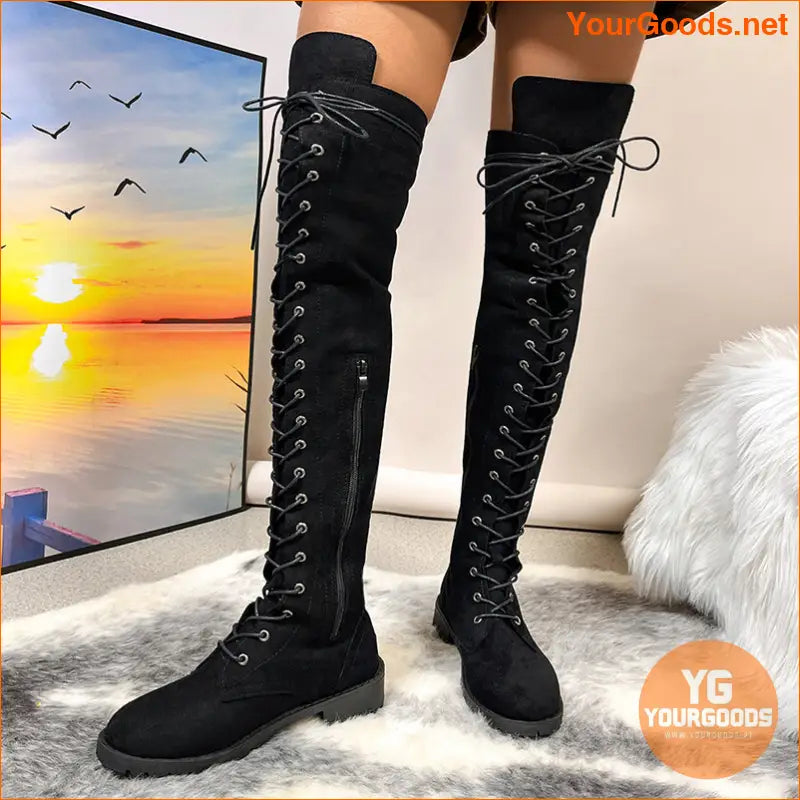 Stylish Womens OverTheKnee LaceUp Boots with Zipper - YourGoods Online Shop