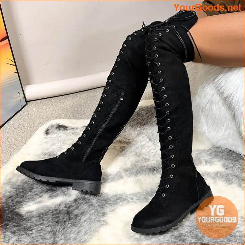 Stylish Womens OverTheKnee LaceUp Boots with Zipper - YourGoods Online Shop