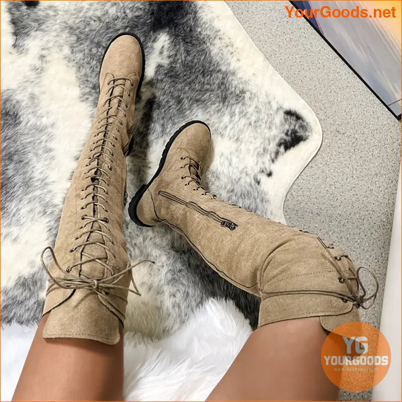 Stylish Womens OverTheKnee LaceUp Boots with Zipper - YourGoods Online Shop