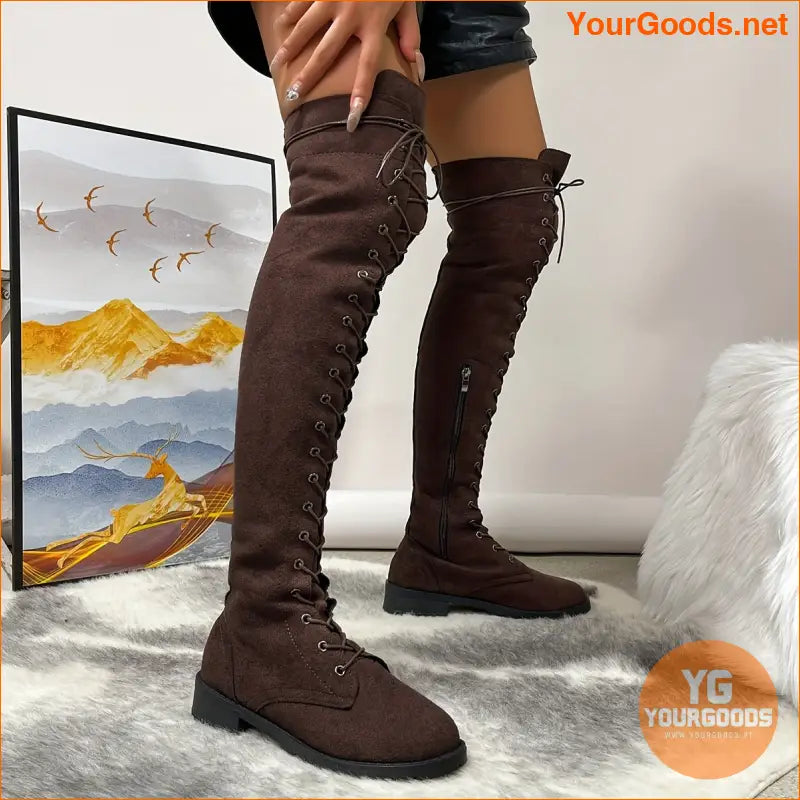 Stylish Womens OverTheKnee LaceUp Boots with Zipper - YourGoods Online Shop