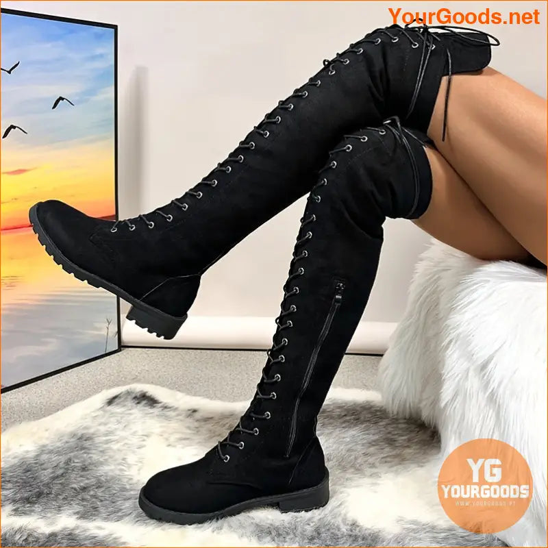 Stylish Womens OverTheKnee LaceUp Boots with Zipper - YourGoods Online Shop