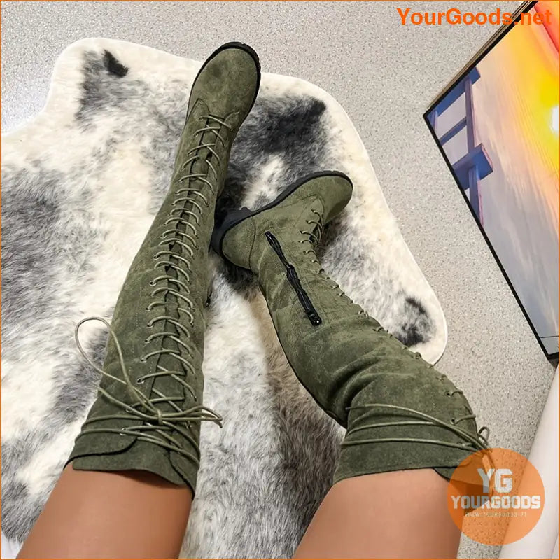 Stylish Womens OverTheKnee LaceUp Boots with Zipper - YourGoods Online Shop