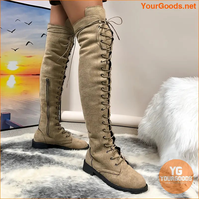 Stylish Womens OverTheKnee LaceUp Boots with Zipper - YourGoods Online Shop