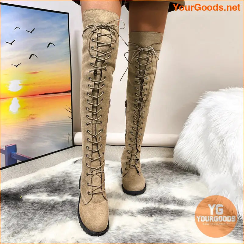 Stylish Womens OverTheKnee LaceUp Boots with Zipper - YourGoods Online Shop