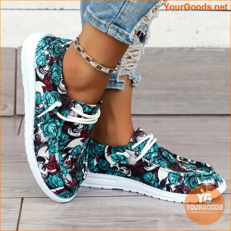 Stylish Womens Skull Flower Canvas Shoes Perfect for Halloween - YourGoods Online Shop