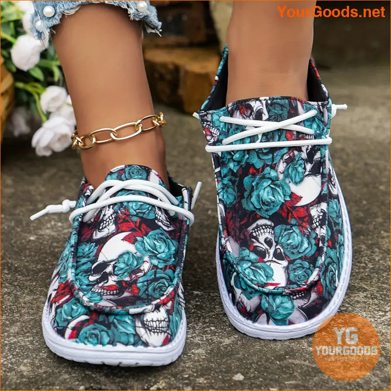 Stylish Womens Skull Flower Canvas Shoes Perfect for Halloween - YourGoods Online Shop