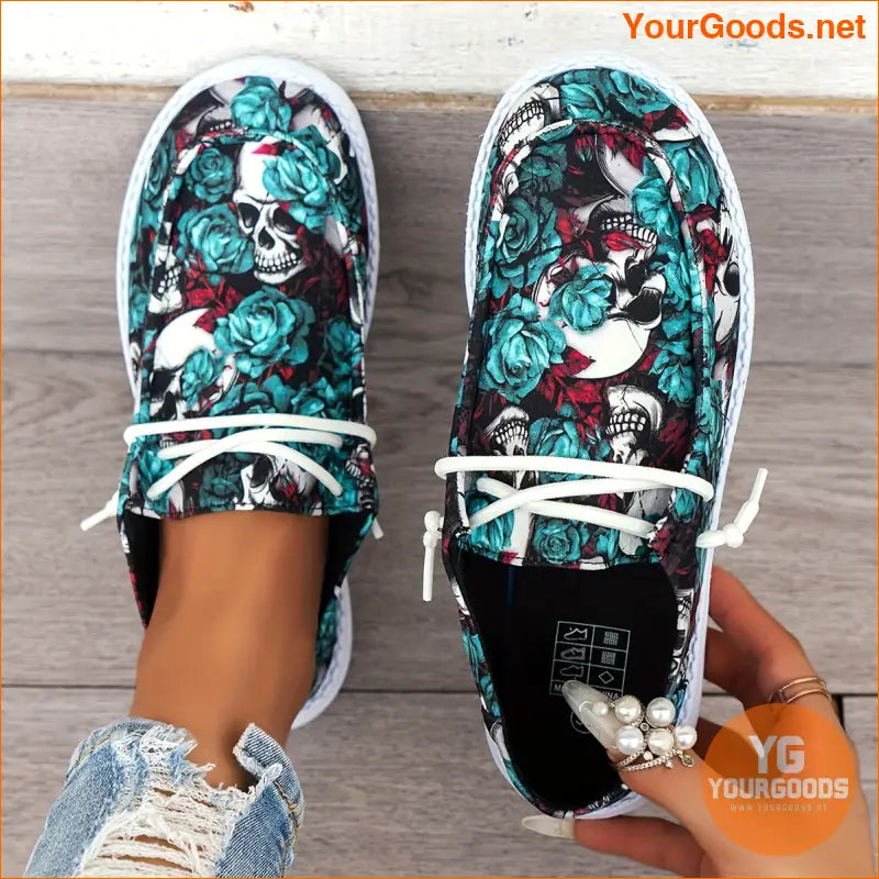 Stylish Womens Skull Flower Canvas Shoes Perfect for Halloween - YourGoods Online Shop