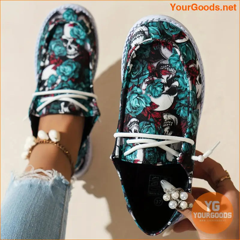 Stylish Womens Skull Flower Canvas Shoes Perfect for Halloween - YourGoods Online Shop