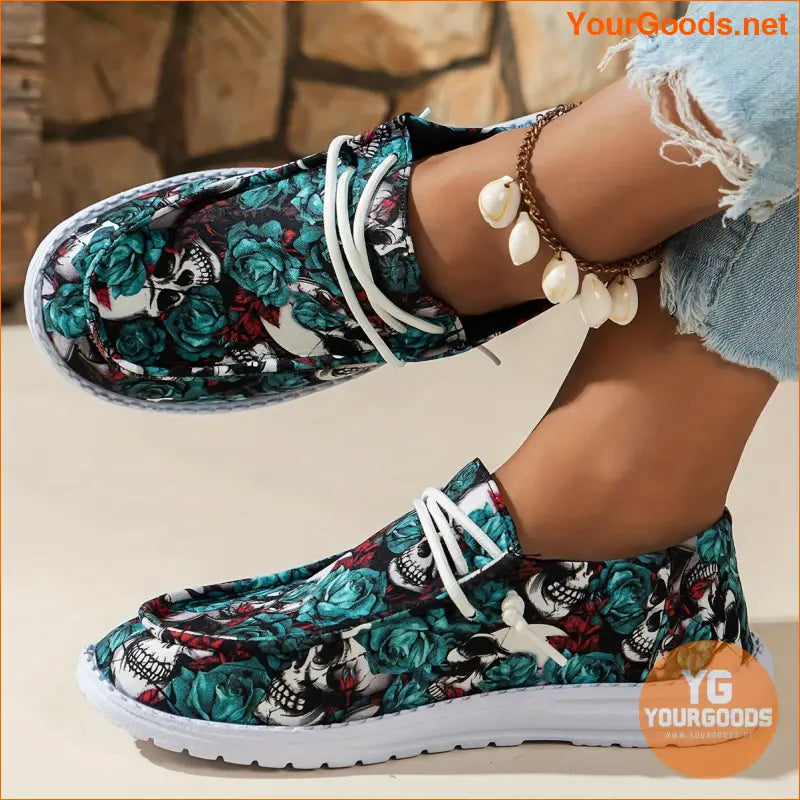 Stylish Womens Skull Flower Canvas Shoes Perfect for Halloween - YourGoods Online Shop