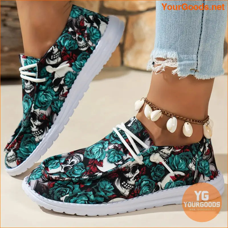 Stylish Womens Skull Flower Canvas Shoes Perfect for Halloween - YourGoods Online Shop