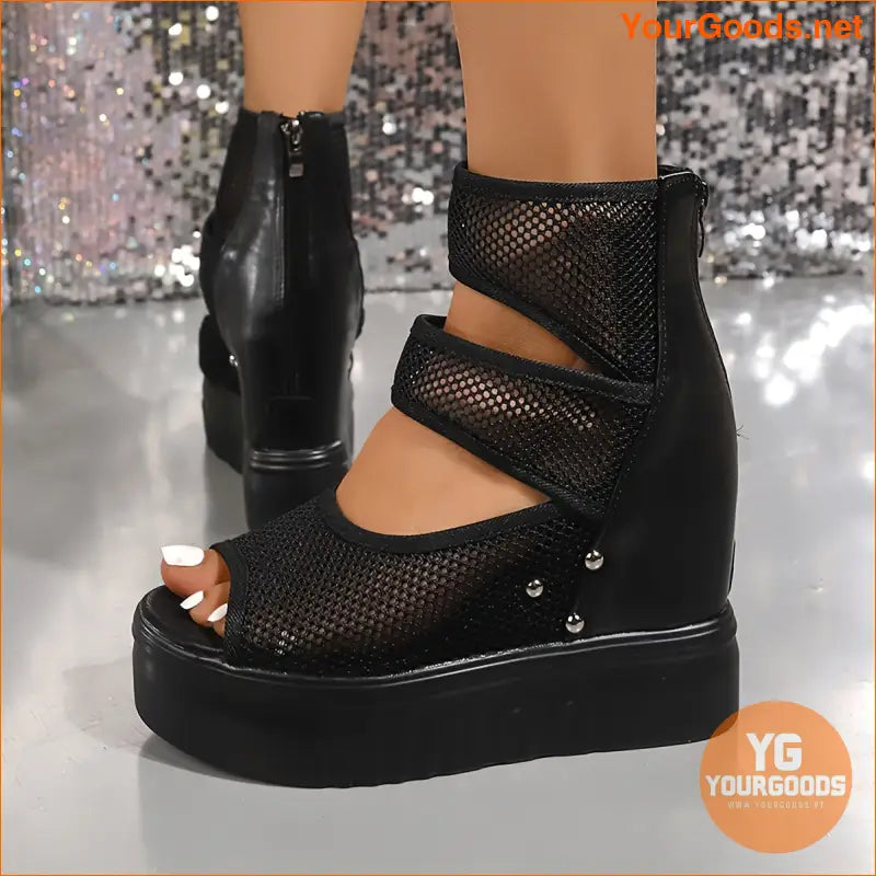 Stylish Womens Wedge Mesh PeepToe Platform Sandals - YourGoods Online Shop