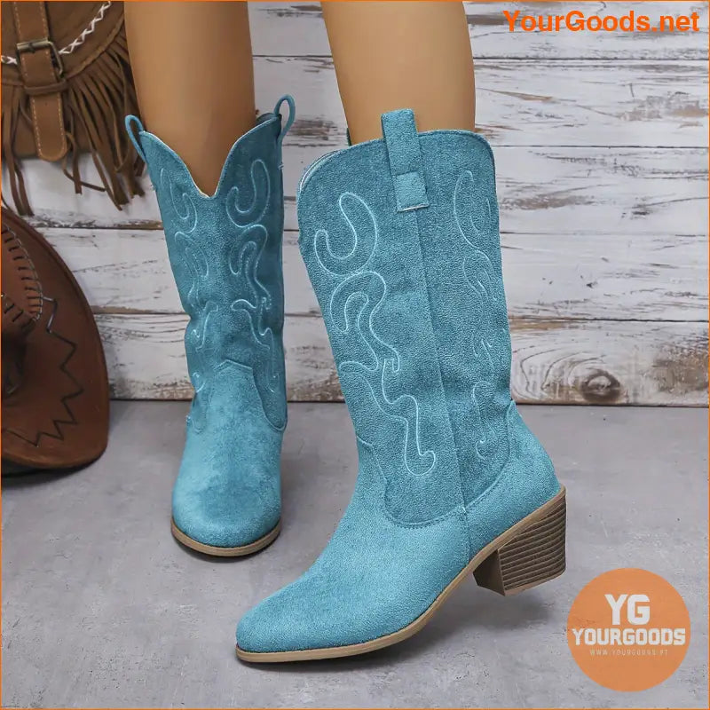 Stylish Womens Western Chunky Heel PullOn Boots - YourGoods Online Shop