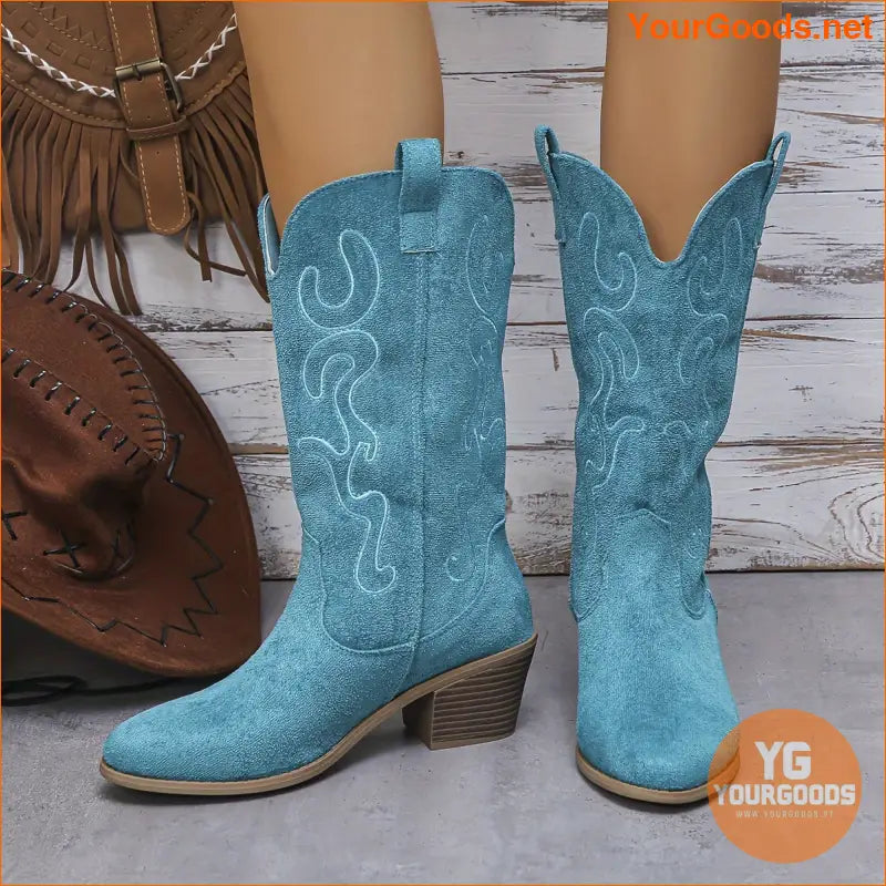 Stylish Womens Western Chunky Heel PullOn Boots - YourGoods Online Shop