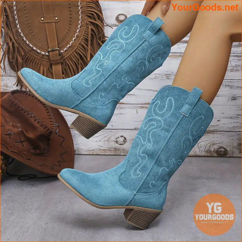 Stylish Womens Western Chunky Heel PullOn Boots - YourGoods Online Shop