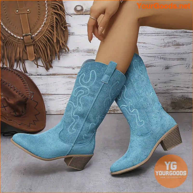 Stylish Womens Western Chunky Heel PullOn Boots - YourGoods Online Shop