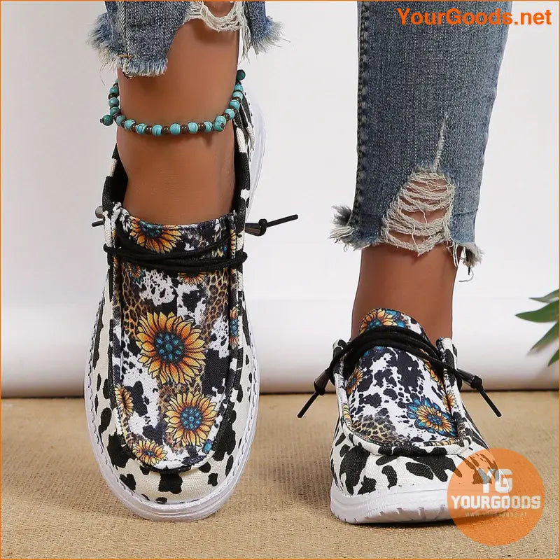 Sunflower Print Womens Low Top Canvas Shoes Lightweight Breathable - YourGoods Online Shop