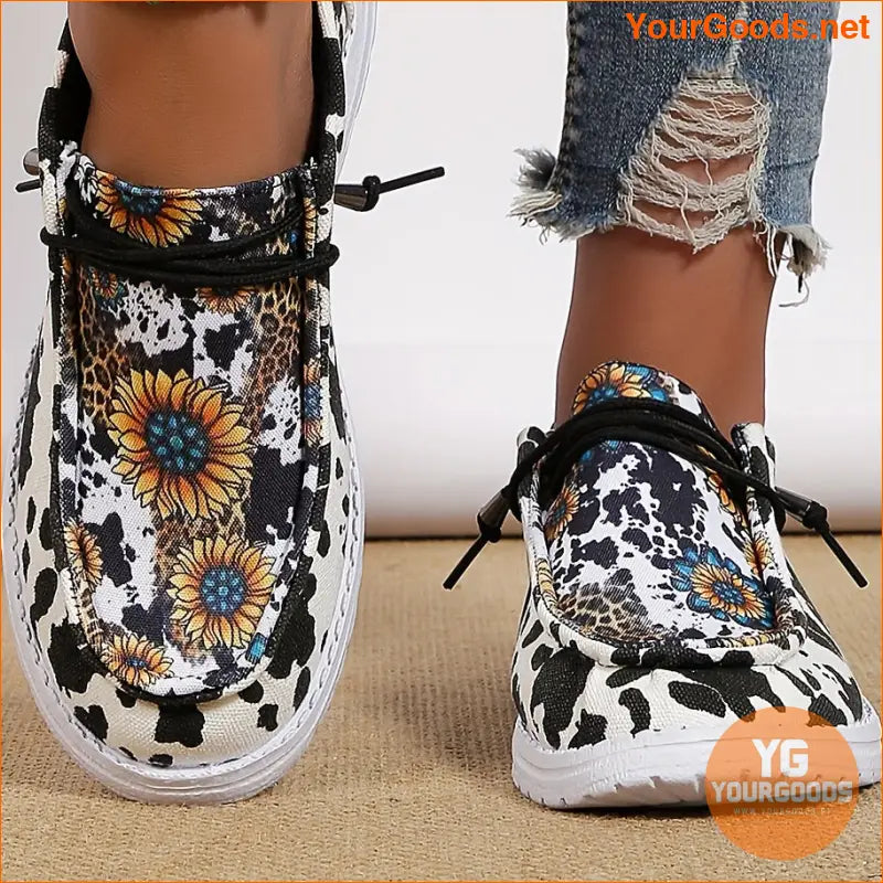 Sunflower Print Womens Low Top Canvas Shoes Lightweight Breathable - YourGoods Online Shop