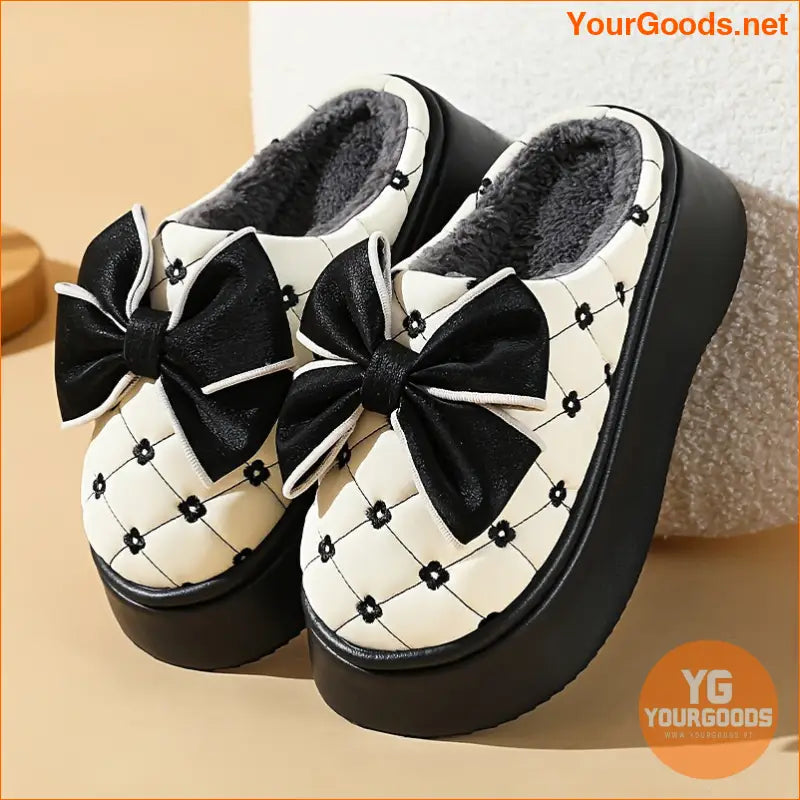 Sweet Style Womens Cartoon Bowknot Winter Slippers - YourGoods Online Shop