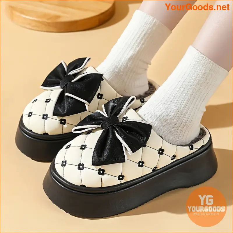 Sweet Style Womens Cartoon Bowknot Winter Slippers - YourGoods Online Shop