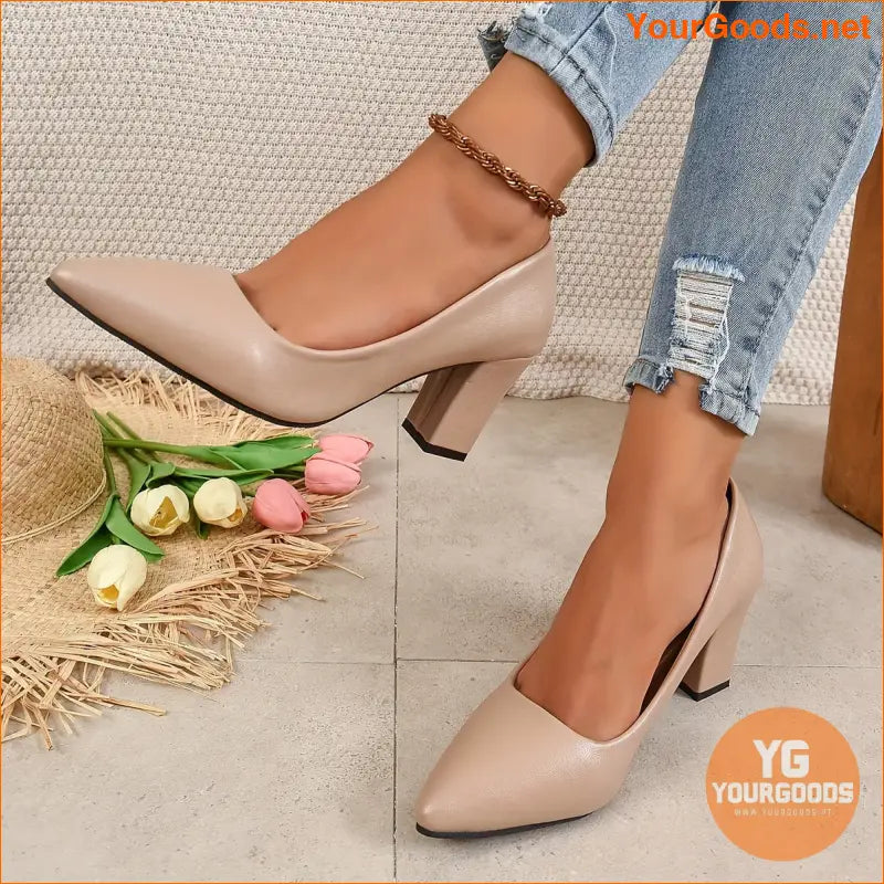 Timeless Womens Chunky High Heel Pointed Pumps - YourGoods Online Shop