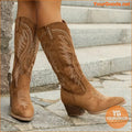 Trendy Chunky Heel Pointed Toe MidCalf Cowboy Boots - YourGoods Online Shop