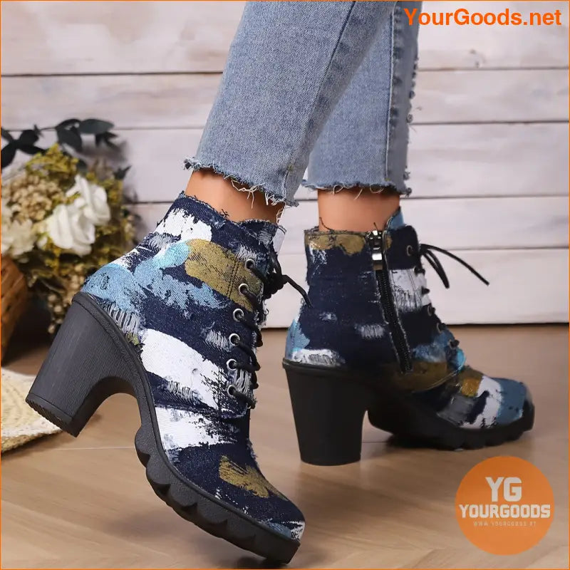 Trendy Colorblock Round Toe Block Heel Ankle Boots - YourGoods Online Shop