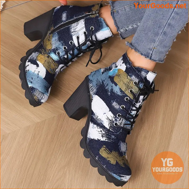 Trendy Colorblock Round Toe Block Heel Ankle Boots - YourGoods Online Shop