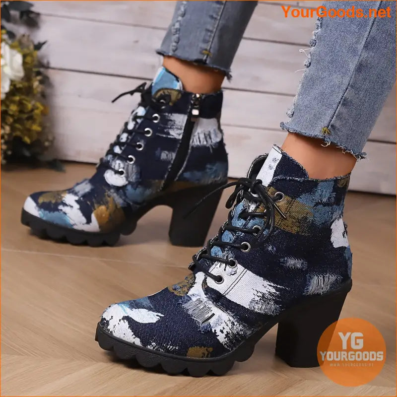 Trendy Colorblock Round Toe Block Heel Ankle Boots - YourGoods Online Shop