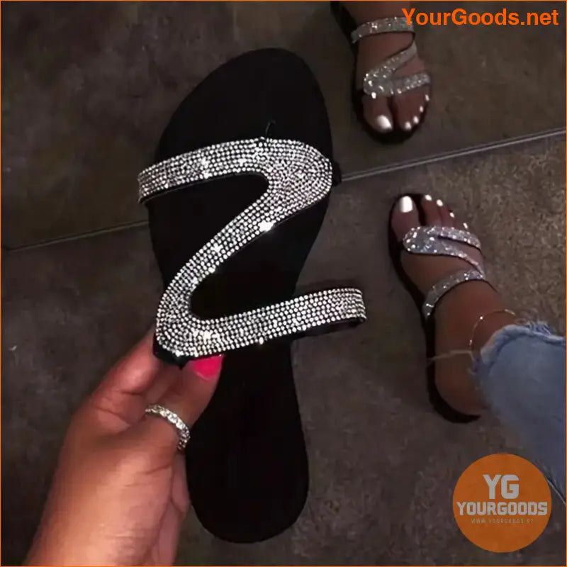 Trendy Rhinestone Flat Sandals for Women - YourGoods Online Shop