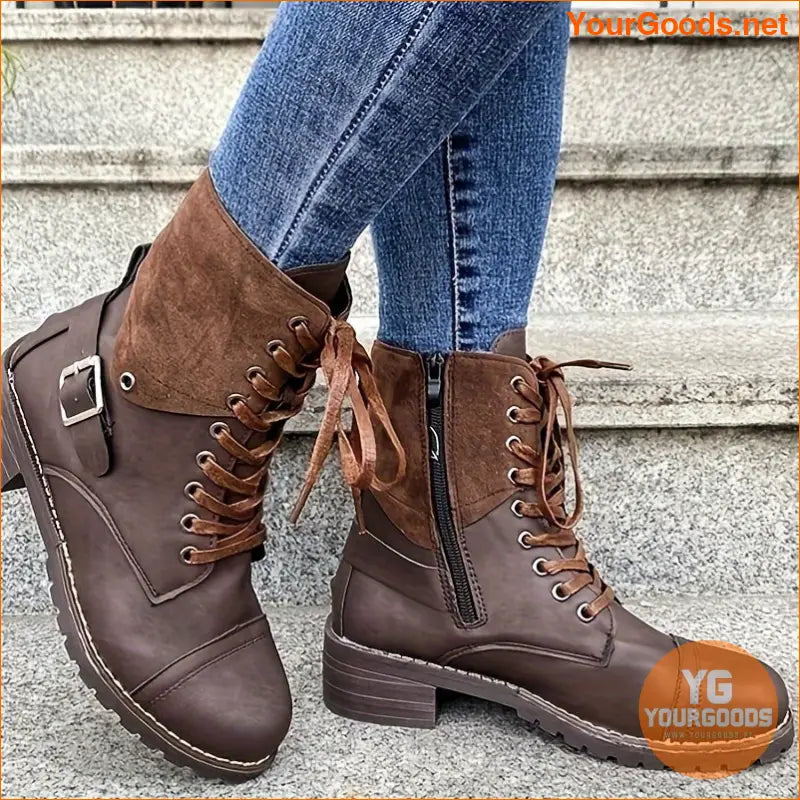 Trendy Womens Chunky Heel LaceUp Ankle Boots - YourGoods Online Shop