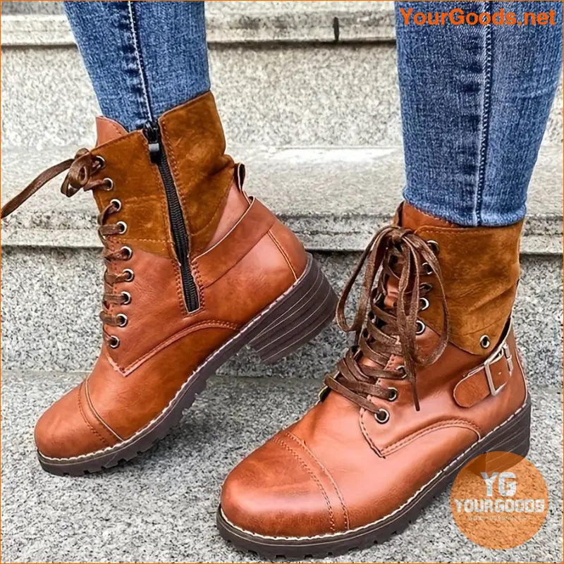 Trendy Womens Chunky Heel LaceUp Ankle Boots - YourGoods Online Shop