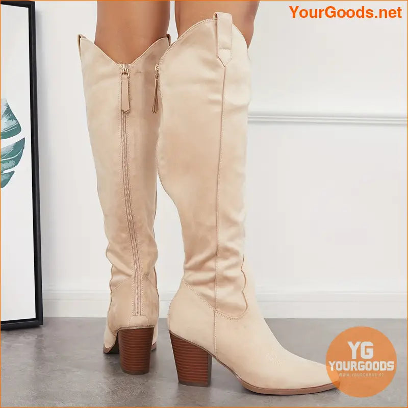 Trendy Womens Chunky Heel Zipper Dress Boots - YourGoods Online Shop