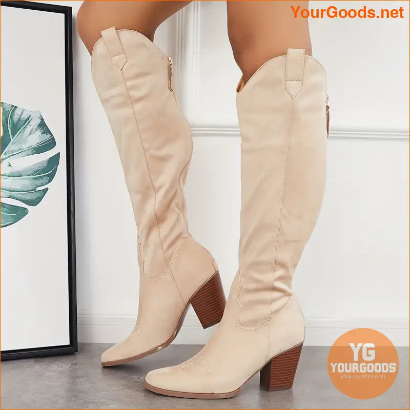 Trendy Womens Chunky Heel Zipper Dress Boots - YourGoods Online Shop