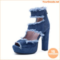 Trendy Womens Denim Peep Toe Platform Heels - YourGoods Online Shop