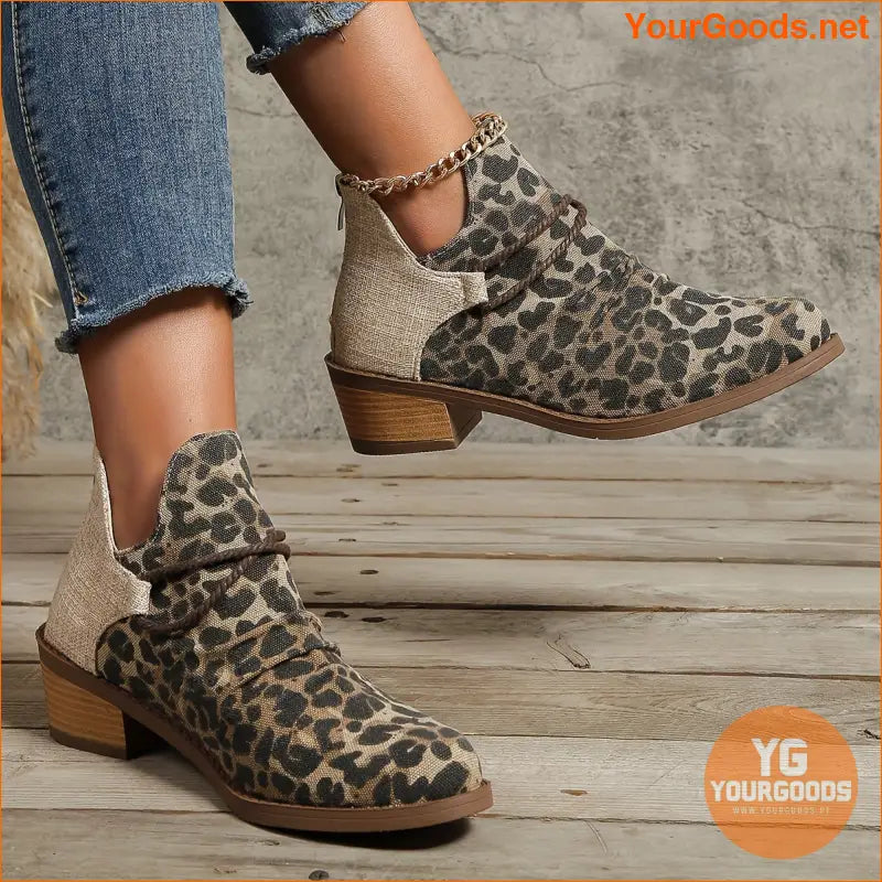 Trendy Womens Leopard Print SlipOn Canvas Boots - YourGoods Online Shop