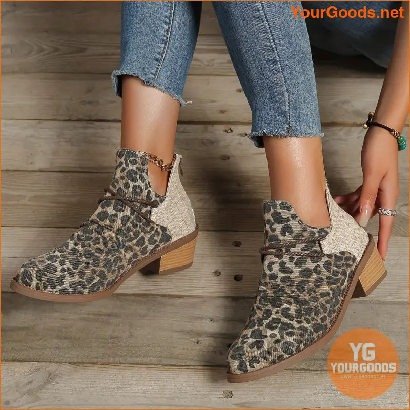 Trendy Womens Leopard Print SlipOn Canvas Boots - YourGoods Online Shop